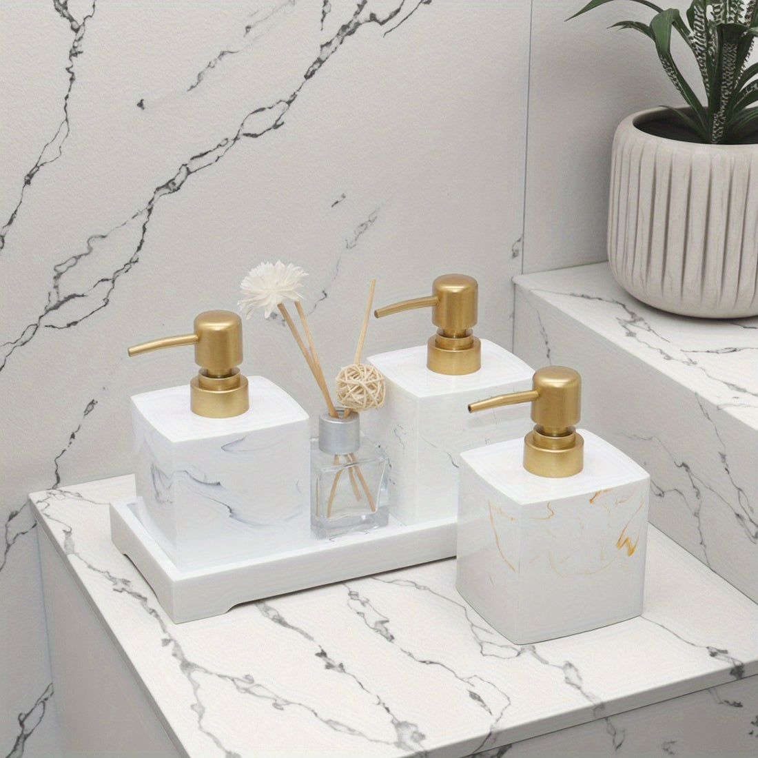 Hotel Bathroom Accessories - Hand Soap & Hand Cream Pump Bottles, Shower Gel & Shampoo Lotion Empty Refillable Bottles Set, Kitchen Soap Dish Soap Dispenser Bottles