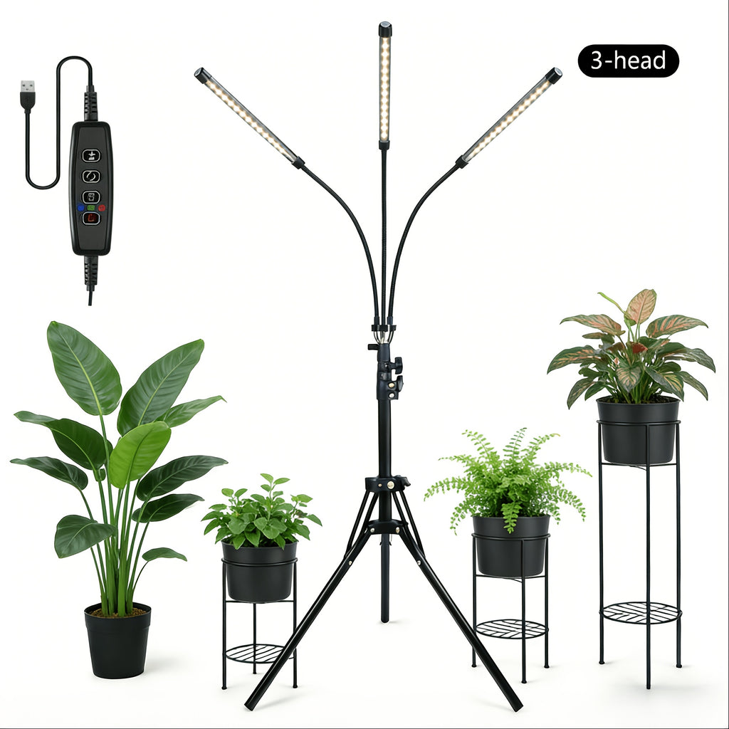 3-Head Foldable Strip Plant Grow Light, Adjustable Height & Irradiation Angle, Foldable Bracket with Timing Function, Ideal for Indoor Succulent Seedling Growth and Supplemental Lighting