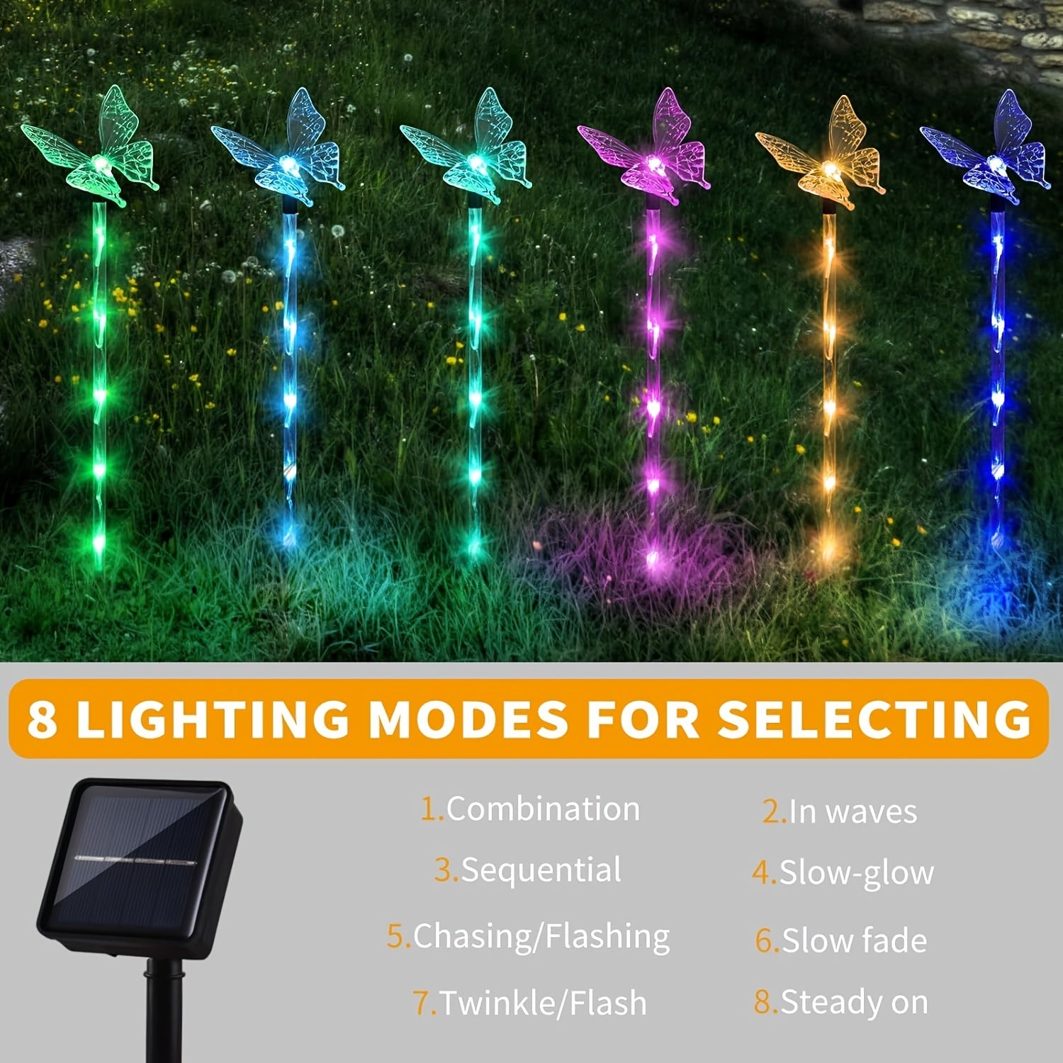 6-Piece Outdoor Butterfly Solar Light, Garden Decorative Light Solar Pathway Light Outdoor Waterproof Butterfly Courtyard Decoration, Patio, Flower Bed, Home Decoration (8 Modes)