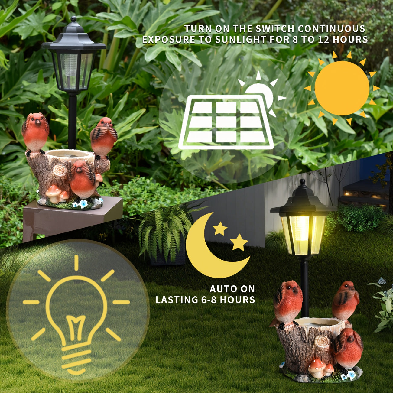 Multi-Functional Courtyard Resin Bird Flower Pot Outdoor Statue Solar Light, Garden Path Villa Landscaping Home Decorative Light, Balcony Corridor Ambient Night Light, Red Resin Bird Sculpture Light, Suitable Christmas Gift for Friends