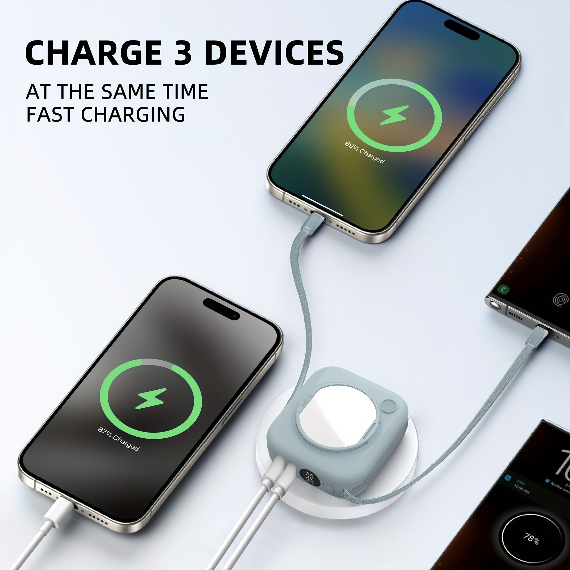 Portable Charger Built-in Cables With Foldable Mirror, 10000mAh Power Bank For I-Phone, Travel Essentials Battery Pack Fast Charging USB C, Phone Power Bank For Android