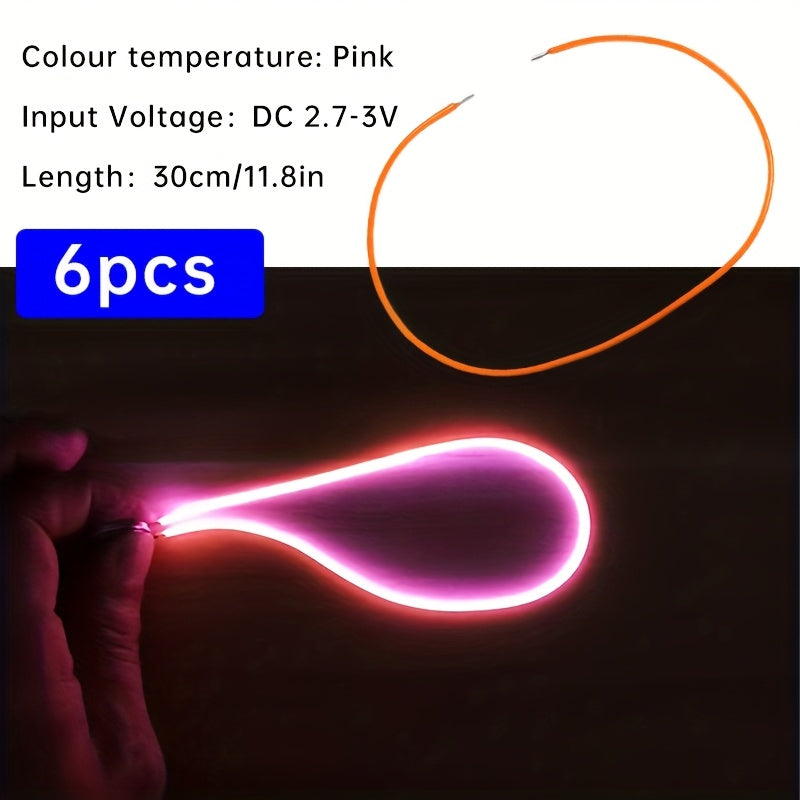 6条柔性LED灯带 - 暖光、红色、绿色、蓝色、粉色 | 38mm/130mm/300mm螺旋灯泡，适用于DIY与装饰 | 电池供电（DC3V） | 强光可弯曲，适合厨房/客厅/书桌