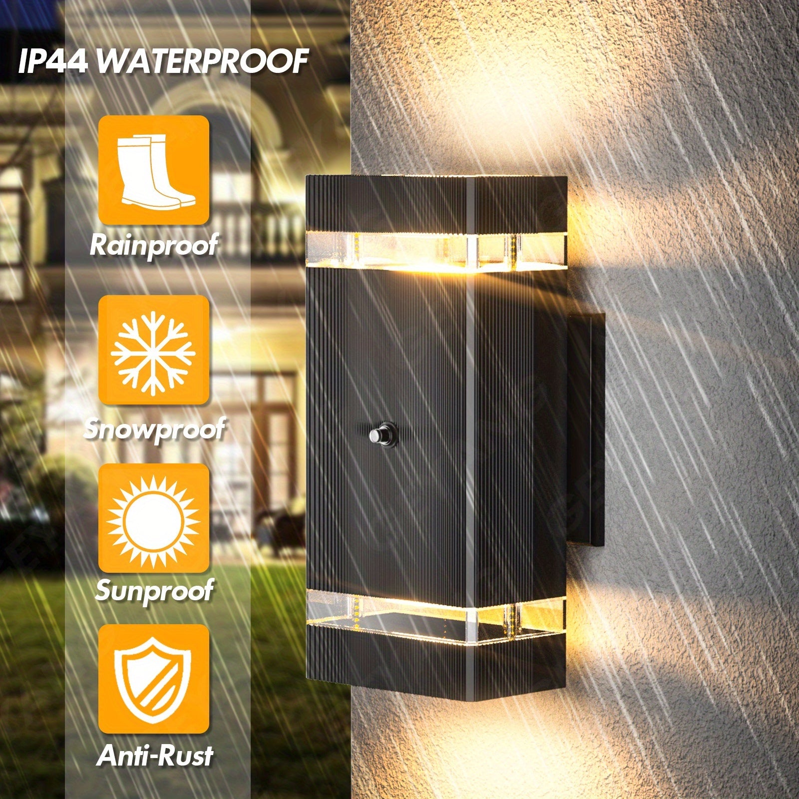 GEYANG Dusk to Dawn Outdoor Lighting, IP44 Single-Layer Square Up and Down Outdoor Wall Light, Aluminum Exterior Wall Light, Suitable for House, Courtyard, Garage, Porch, Doorway