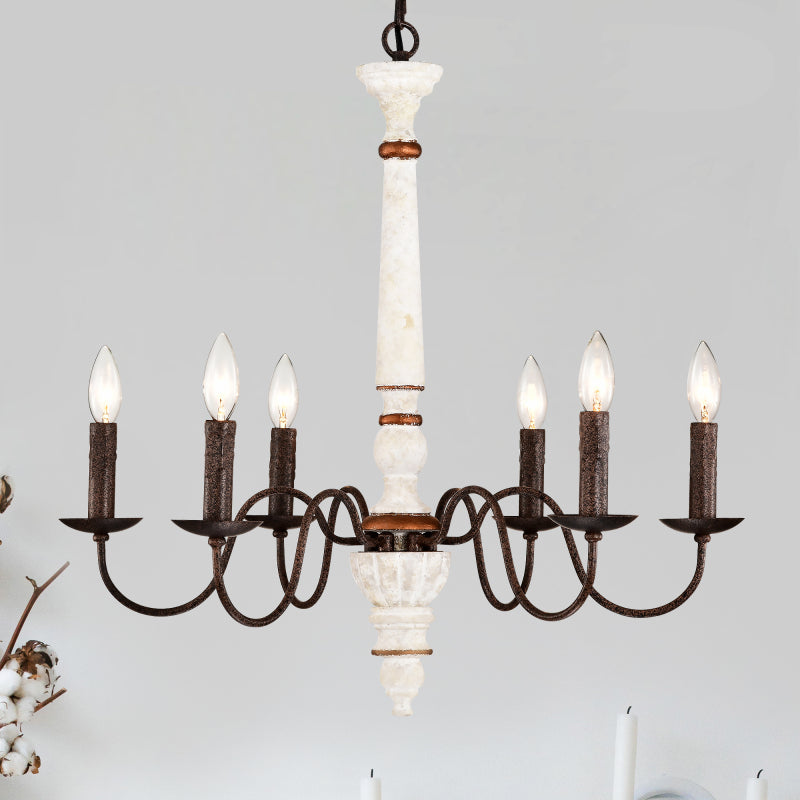 Vintage white and rust finish pendant light, with 6-light E12 sockets, bulbs not included, suitable for dining room, foyer, kitchen, bedroom, living room, conference room and home office
