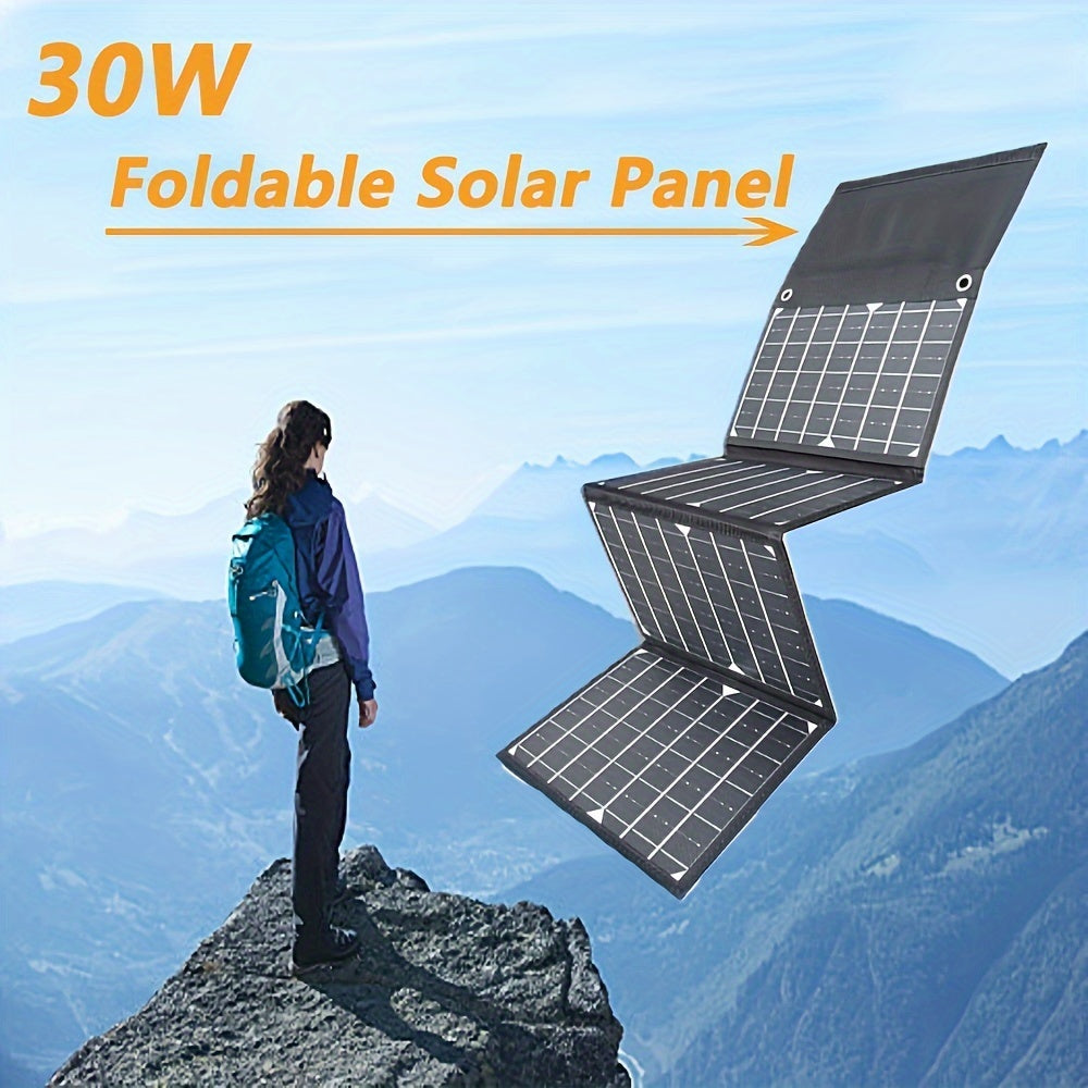 30W Portable Foldable Solar Charger Panel, Lightweight, USB Connector with Carabiners, Solar Powered Travel Charger for Mobile Phones - Outdoor Emergency Power Supply