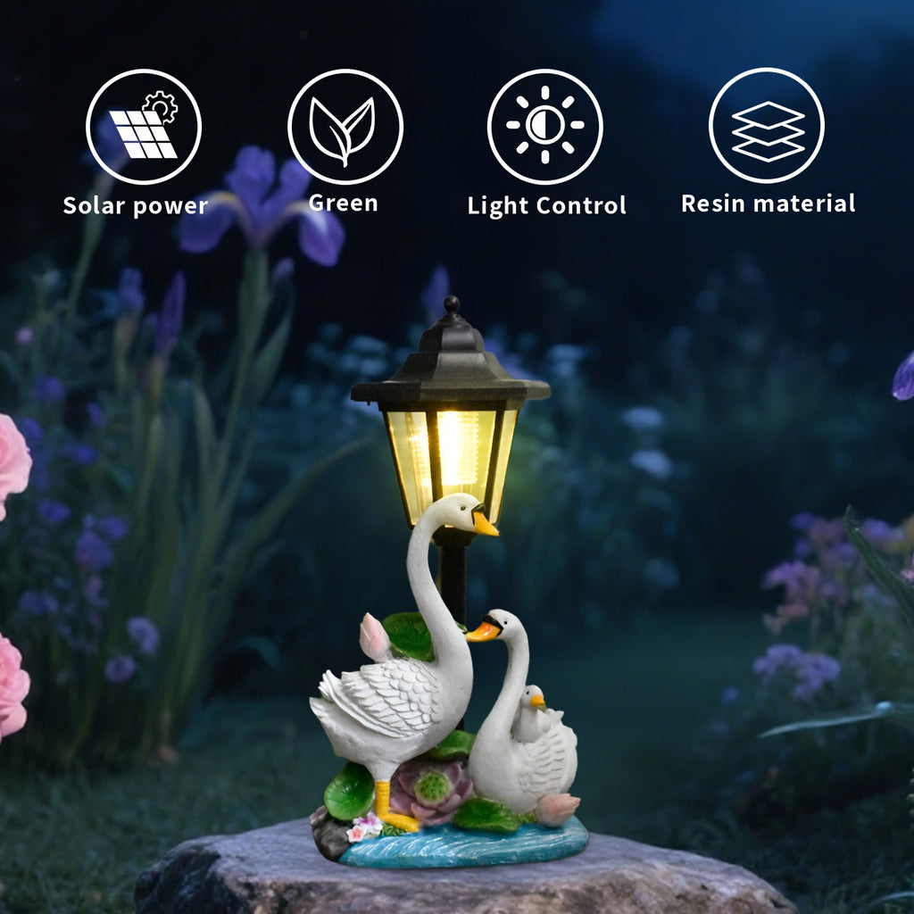 Outdoor Courtyard Resin Swan Family Solar Light Statue Decoration, Garden Villa Landscaping Night Light, Corridor Pathway Warm Sculpture Light, Solar Powered Home Decoration, Perfect Christmas Thanksgiving Gift for Friends