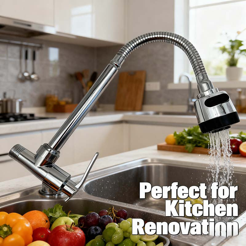 Wall Mount Pull-Out Faucet - 360° Swivel Universal Faucet for Kitchen, Bathroom & Balcony, Multi-Function Booster Anti-Splash Plated Faucet