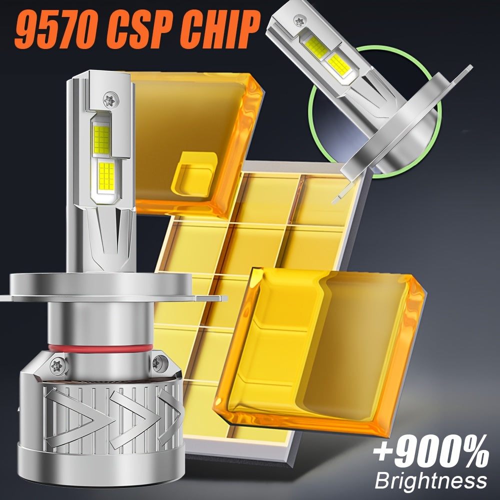 2-Pack H4 LED Headlight Bulbs, Compatible with H1, H4, H7, H11, 9005/HB3, 9006/HB4-O124 Sockets, High Power Design, CAN Bus Error-Free, High/Low Beam Dual Mode, 60,000 Lumens Brightness, 900% High Brightness