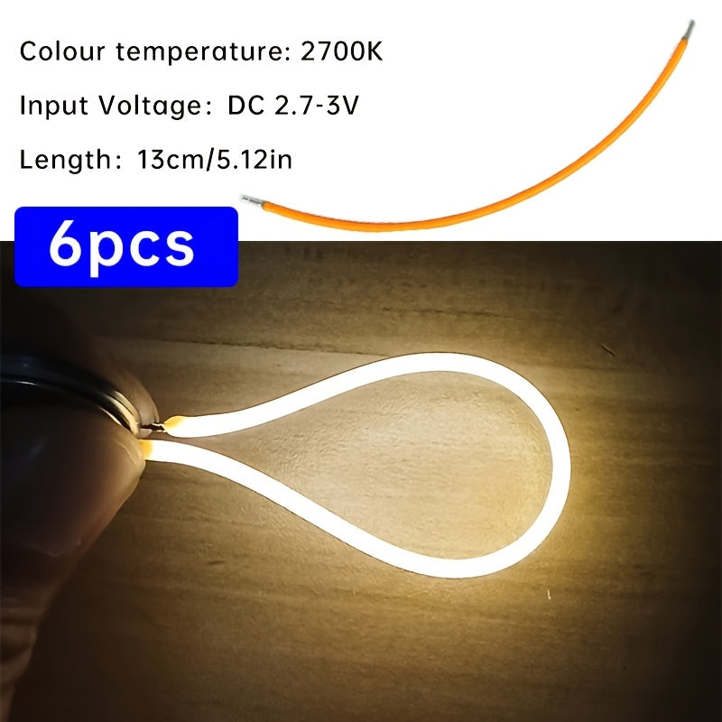 6条柔性LED灯带 - 暖光、红色、绿色、蓝色、粉色 | 38mm/130mm/300mm螺旋灯泡，适用于DIY与装饰 | 电池供电（DC3V） | 强光可弯曲，适合厨房/客厅/书桌