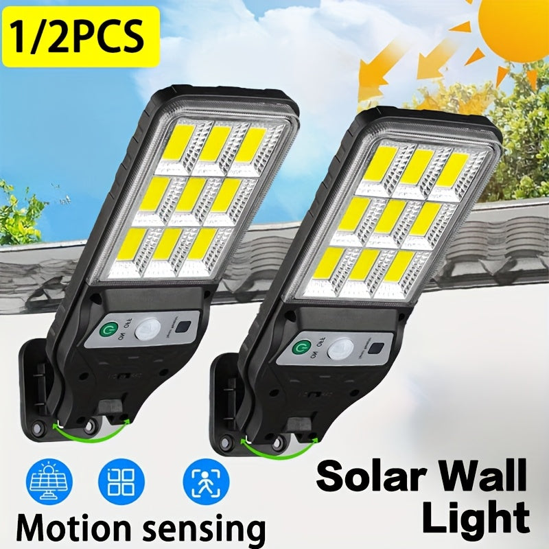 1/2 Pack Commercial Solar LED Sensor Light, Motion Sensor, High Brightness LED, Solar Wide Angle Flood Street Light, Solar Rechargeable Wall Light, Easy to Install, Perfect for Outdoor, Garden, Street, Steps, Patio, Porch Light, Home and Shop Lighting