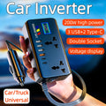 200W车载电压转换器逆变器，从DC 12V/24V到AC 220V，双通用插座+6个USB端口，数字电压显示，智能快速充电和大功率变压器-适用于汽车、卡车和SUV