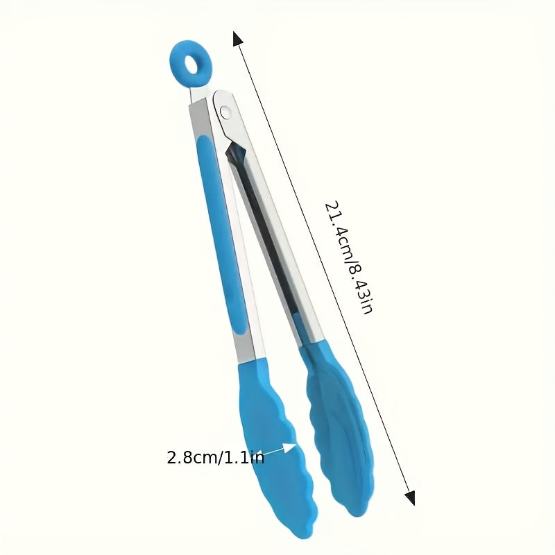 1PC Stainless Steel Food Tongs with Nylon Grip, 7 Inch Mini Heat Resistant Non-slip BBQ Tongs, Lockable Design Strong Grip, Ideal for Kitchen Cooking Outdoor BBQ Camping, Perfect Holiday Gift for Christmas Halloween Easter Thanksgiving Valentine's Day