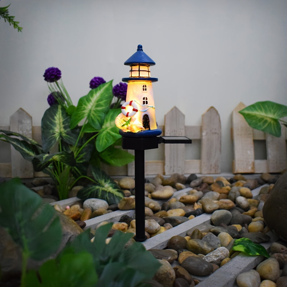 Solar Resin Lighthouse LED Outdoor Lighting Decorative Landscape Light Solar Garden Light Lawn Light Perfect for Courtyard Garden Lawn Festival Decoration