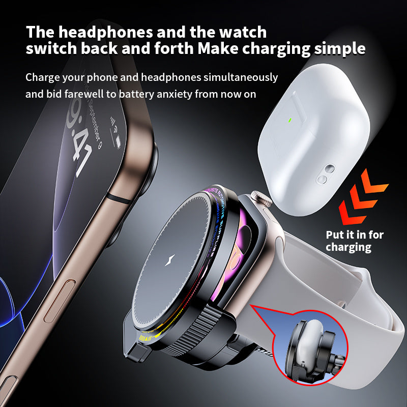 A Brand New Car Charger That Doesn'T Heat Up Easily, Featuring an 18W Magnetic Wireless Charging Car Mount with a Magnetic Plate. It Supports Charging for Apple Watch And Airpods, Has Multiple Uses