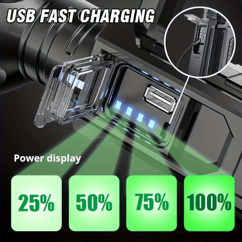 3 Styles USB Charging LED Spotlight Flashlight, High Lumen Upgraded XHP70/XHP50/XPE, 4 Modes Bright Searchlight, Portable Flashlight with Bracket, Ideal for Camping, Hiking