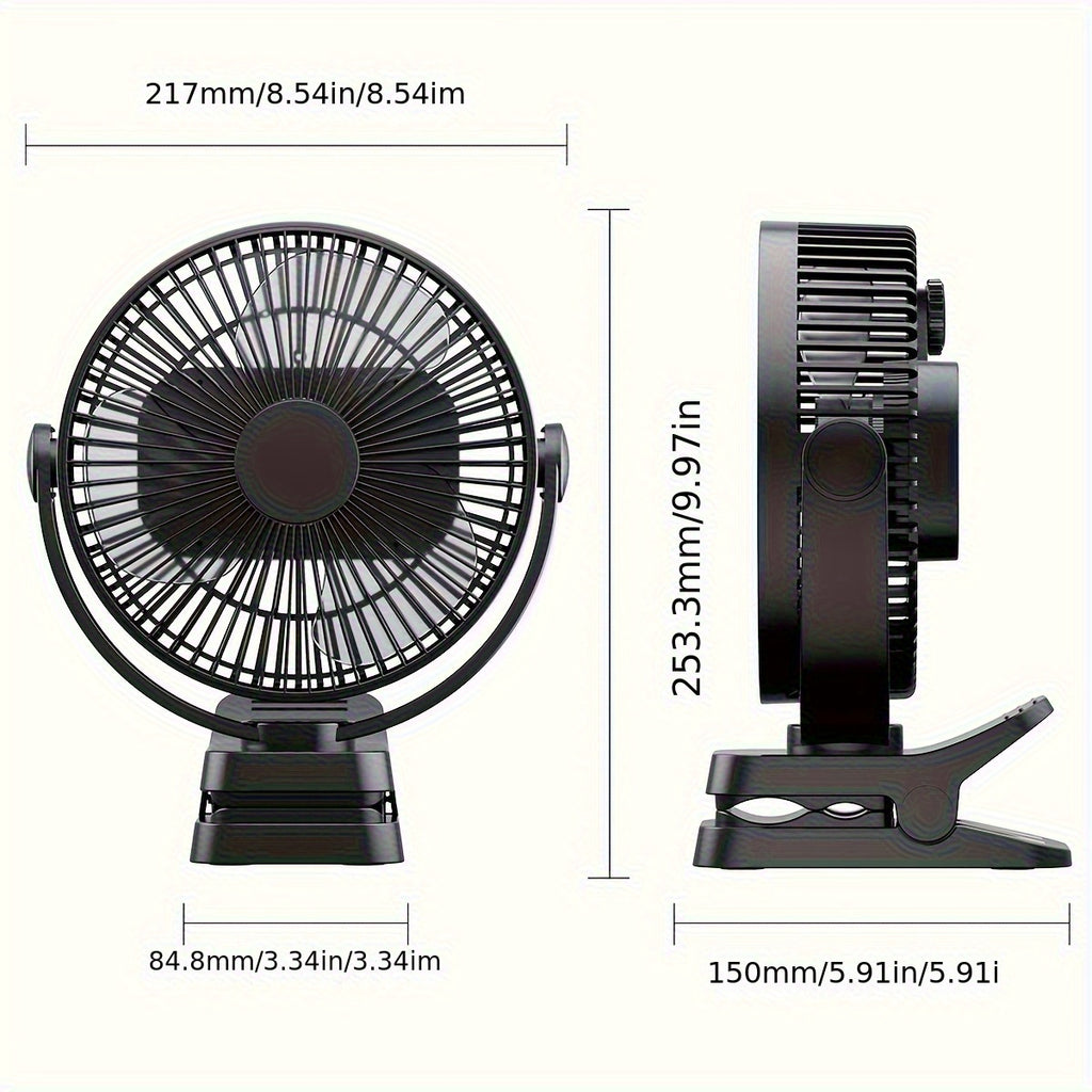 10000mAh Large Size Portable Desktop Fan, 5 Speed Levels, LED Digital Display for Power & Gear, 360° Adjustable Air Angle, USB Rechargeable Long Lasting Battery Fan for Office Camping Party Travel