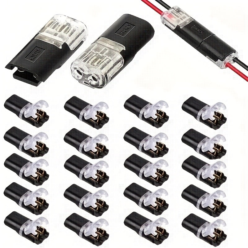 30/40-Pack Quick Connect Wire Connectors, 2-Pin Low Voltage Solderless Double Terminal for 20-22 AWG Wire, Copper Contacts with Transparent Insulation – Ideal for Automotive & Electrical Projects