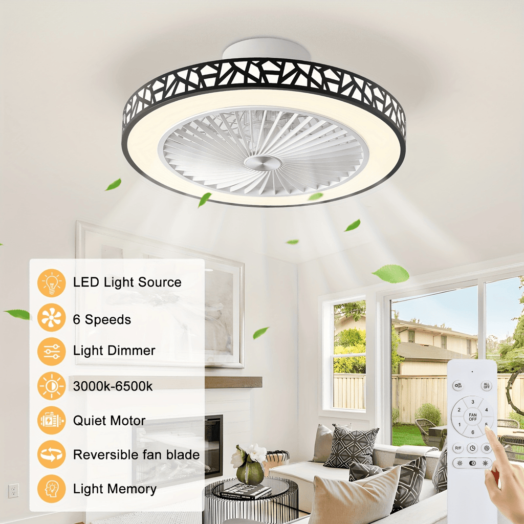 19" Low Profile Ceiling Fan with Remote, Modern Flush Mount Ceiling Fan, Dimmable LED with 3 Color Temperatures, 6-Speed Reversible Fan, for Bedroom, Living Room, Office, Indoor Use