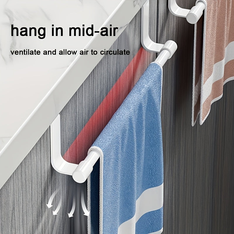 1pc No-Drill Stainless Steel Heavy Duty Over-The-Door Towel Rack - Space-Saving Adhesive Mount, Durable Rustproof, for Bathroom, Kitchen, Cabinet, Closet, Hotel & Home