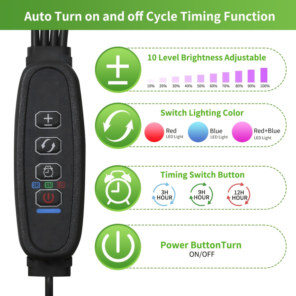 Smart gardening LED plant light, adjustable light source plant grow light, multi-angle clip design, timer function, universal for flowers