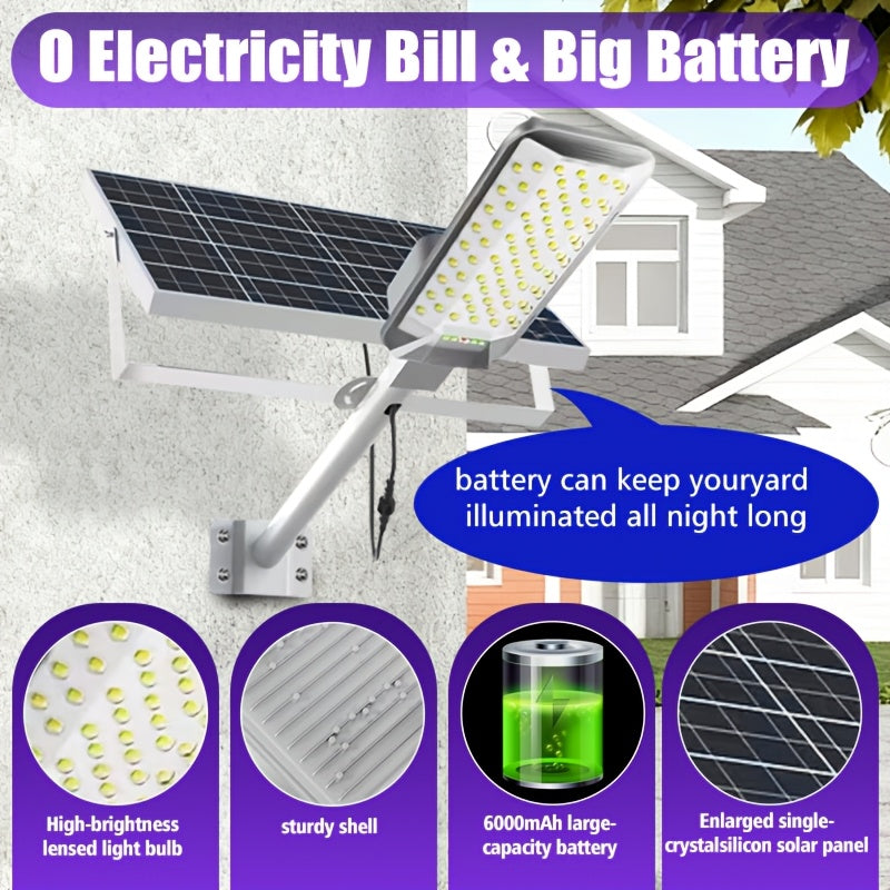 1 Piece High-Brightness Curved LED Solar Street Light, 6500K Solar Street Light with Remote Control, Home Solar Garden Light for Outdoor Commercial Parking Lot and Road Lighting