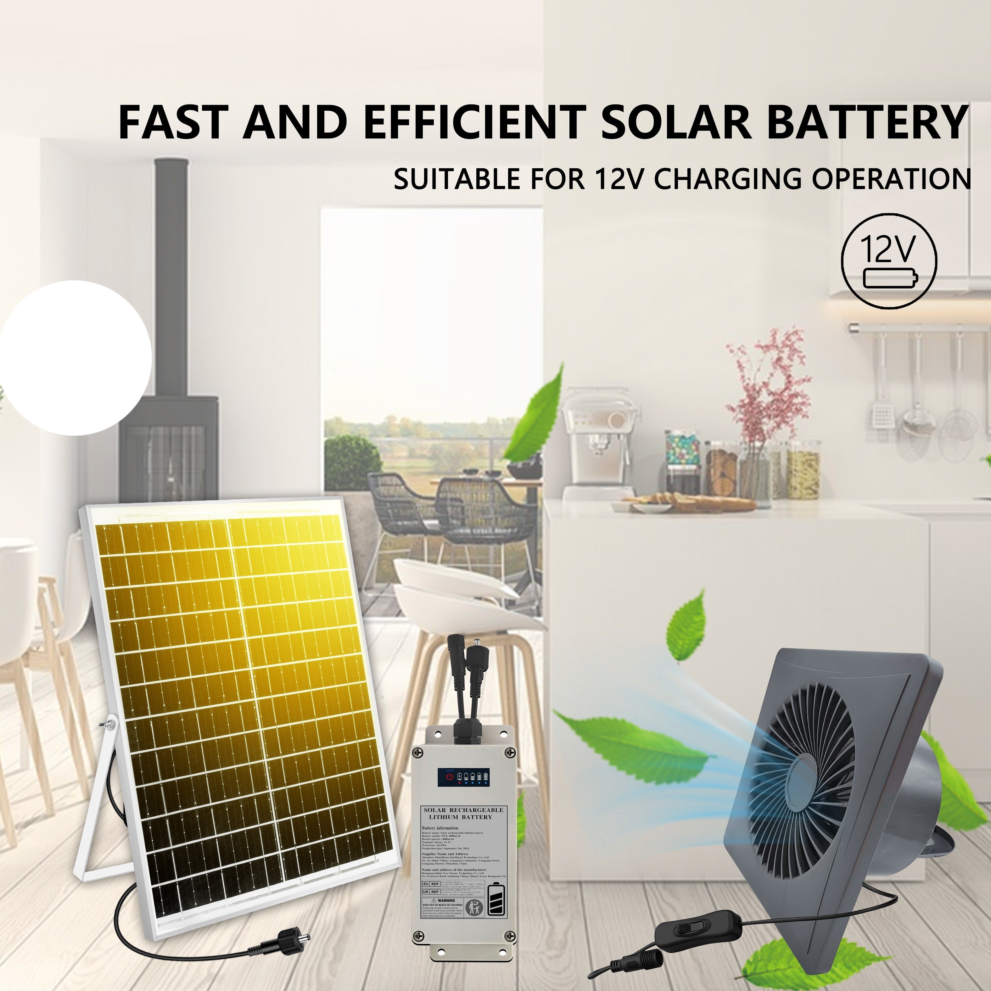 Solar Fan with Battery - 4/6/8 Inch, Gray | Includes 25W Solar Panel and 4000mAh Lithium Battery Kit, Suitable for Greenhouse Cooling, Shed, Chicken Coop and Pet House Ventilation
