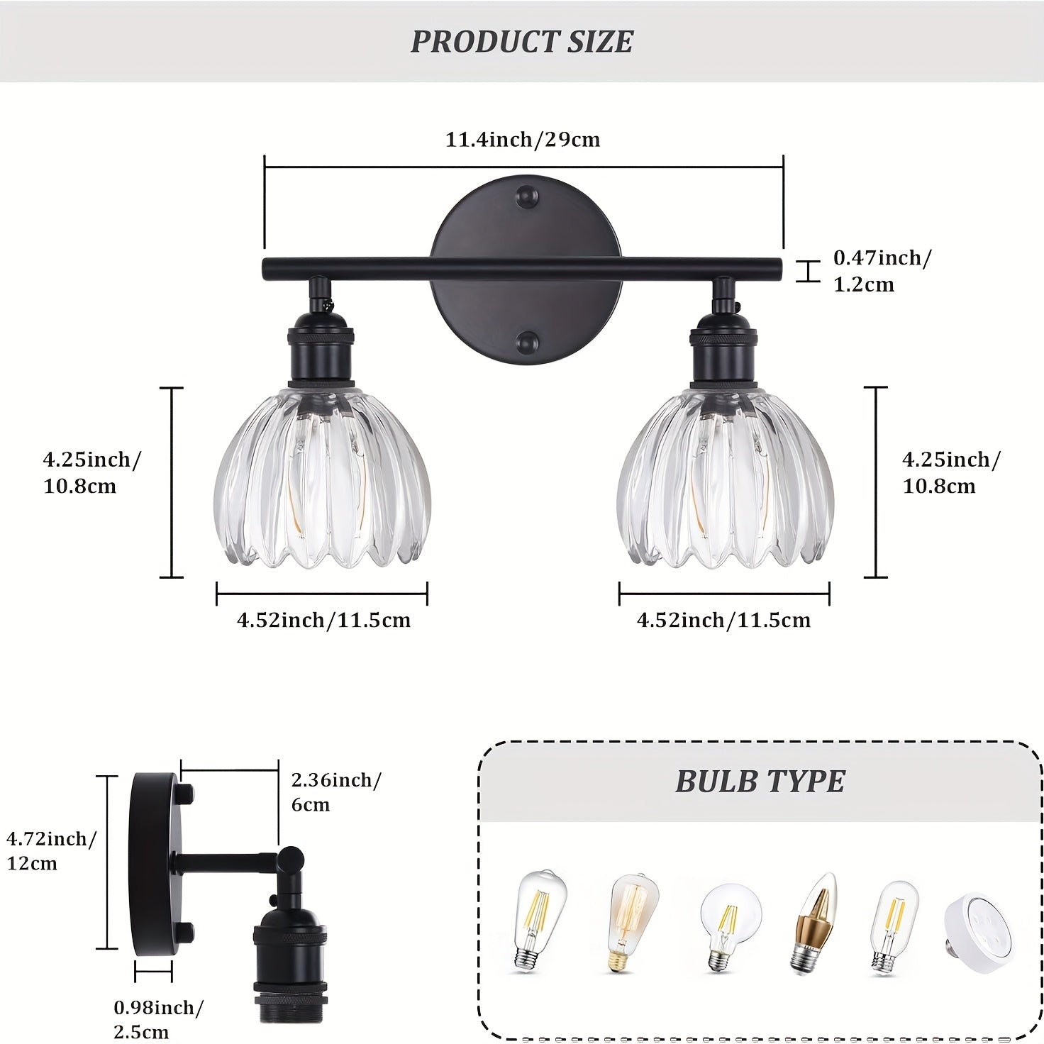 1-Piece Modern Elegant Wall Light, Vanity Light with Glass Shade, Suitable for Living Room, Kitchen, Bedroom, Balcony, Stairs, Entryway, Holiday Party, Garage, Café, Easy Installation | Bedroom Lighting, Bulb Not Included