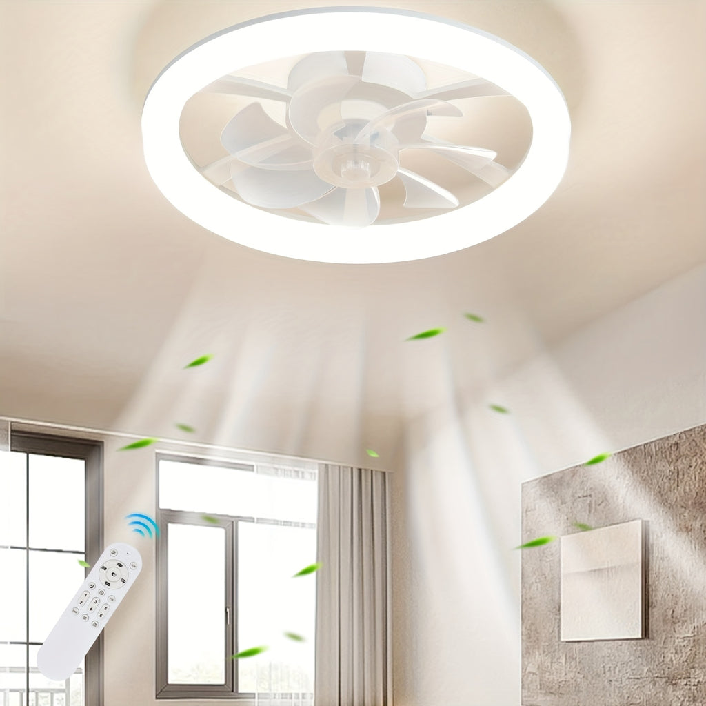 Bedroom Ceiling Fan Light with Remote Control, 17.72 Inch Diameter, Low Profile Flush Mount Upgrade Fan, 6 Speed Levels, Dimmable LED Light, Quiet DC Motor Operation