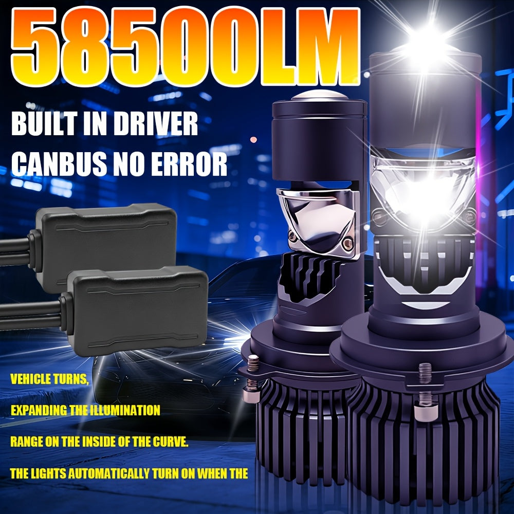 2PCS LED Car Headlights - H4/9003/HB2 - 58500LM, Cool White Light, Plug-and-Play System, Built-in & External Driver, No Battery Needed, 5-Minute Installation, Suitable for All Vehicle Models