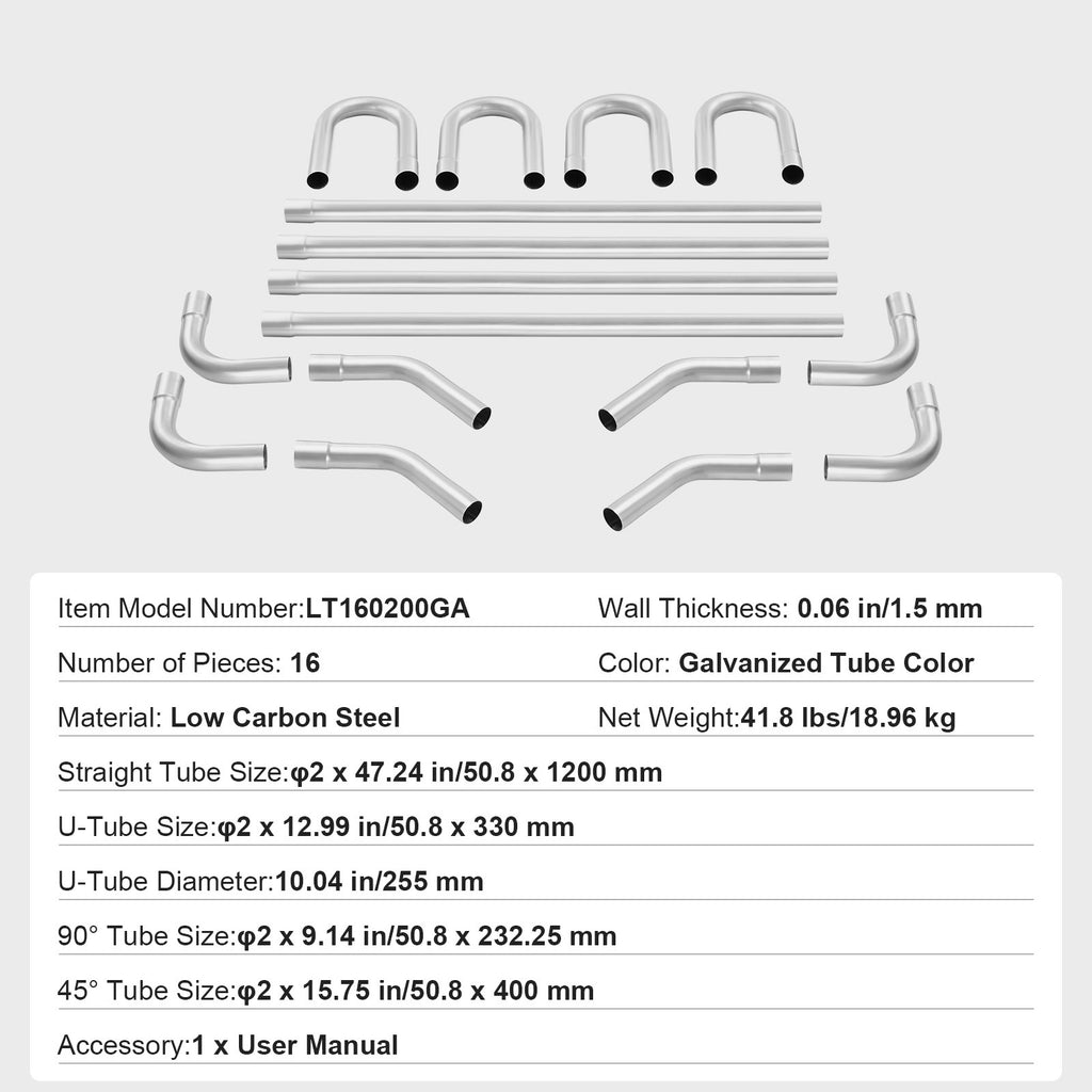VEVOR DIY Universal Exhaust Kit 8/16 Pieces 2/2.25/2.5 Inch Exhaust Pipe Kit with Slip-on Connectors