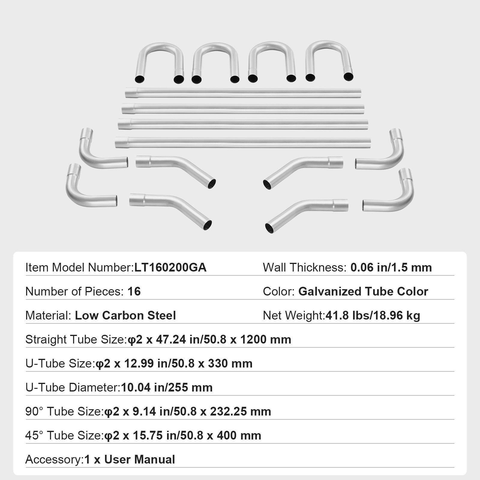 VEVOR DIY Universal Exhaust Kit 8/16 Pieces 2/2.25/2.5 Inch Exhaust Pipe Kit with Slip-on Connectors