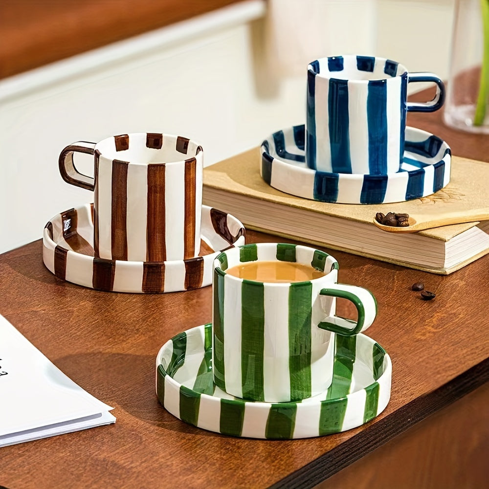 1 Set of Creative Ceramic Coffee Cup & Saucer Set, Breakfast Milk Cup & Afternoon Tea Cup Set with Saucer, Suitable for Home & Office, 250ml / 8.5oz/ Fr: 1 Set de Tasse à café et soucoupe en céramique créative