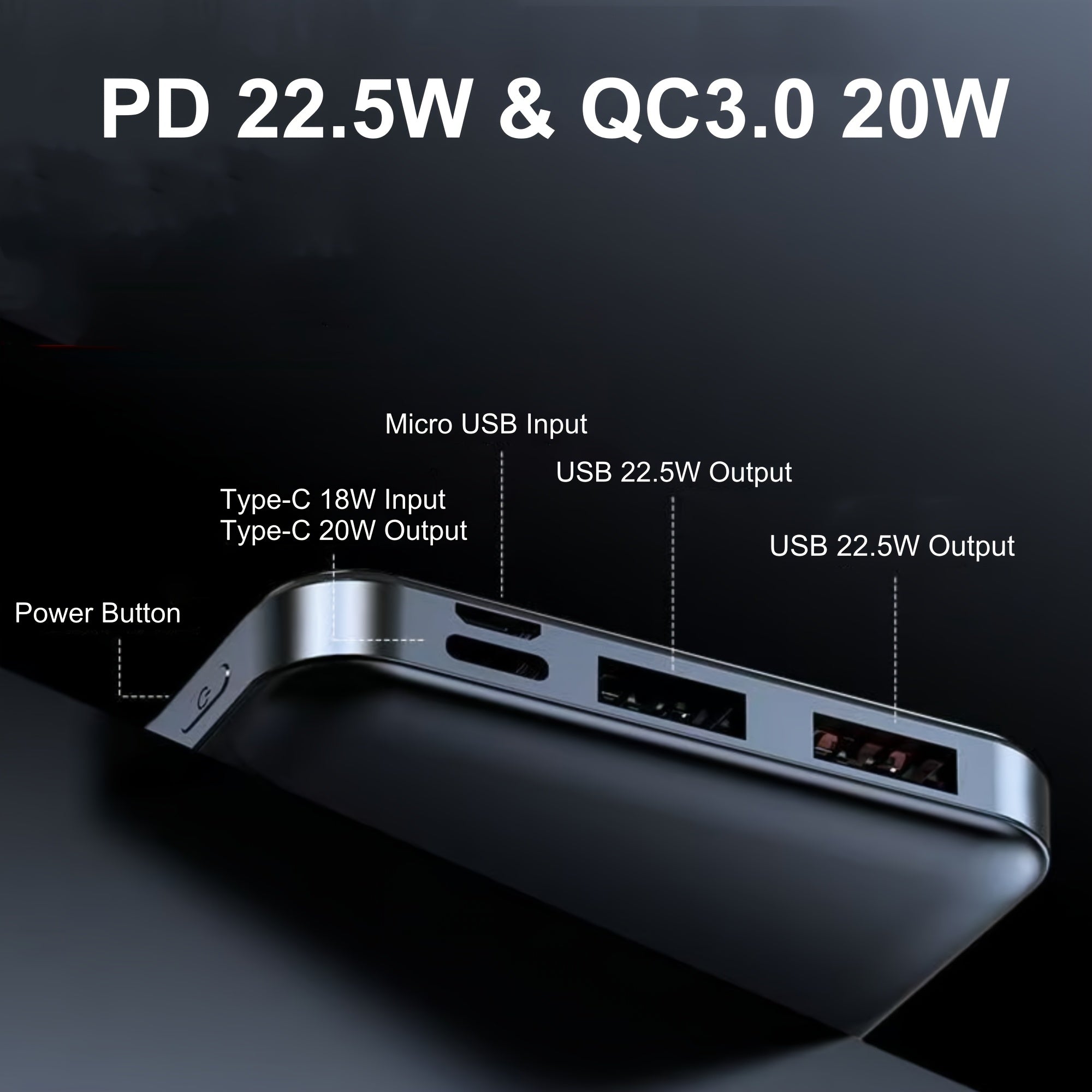 Power Bank 10000mAh Portable Charger USB-C In/Out, PD 22.5W Battery Pack Back Up Phone Charger, Camping Outdoor Power Supply With 3 Outputs 2 Inputs. Gifts Choice For Men Women