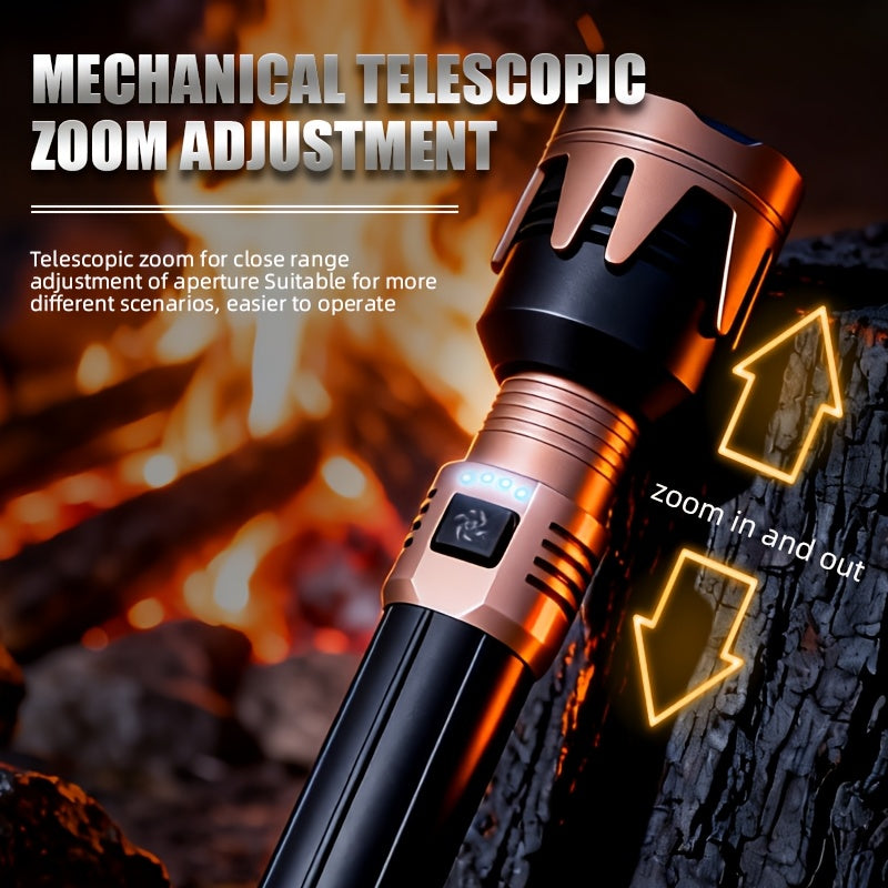 All-Aluminum Flashlight, Includes Small Storage Pouch, Equipped with Durable 5000mAh Battery, Zoomable Lens, Fresnel Lens Ignition Function, A Great Gift Idea. Features a Hands-Free Lanyard Design