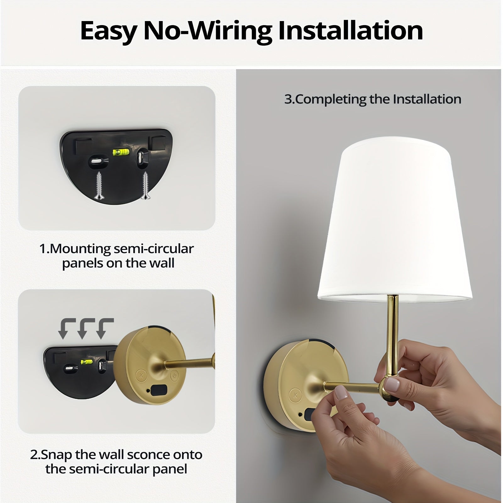 1-Pack Wireless Wall Light (Bulb Included), 3 Color Temperatures Adjustable, with LED Display and Remote Control, Rechargeable Battery 2000mAh (Removable Battery Compartment for Easy Replacement and Charging)