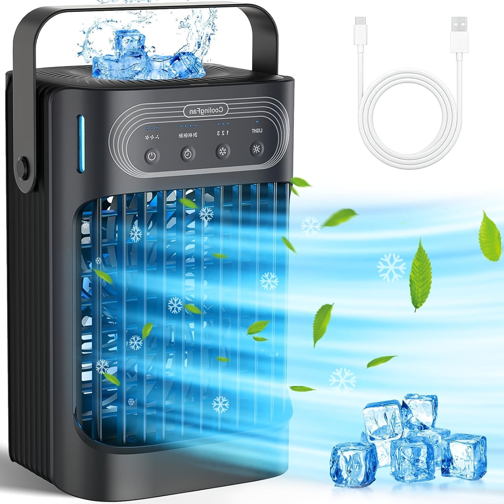 Upgraded 10W Portable Cooling Fan & Evaporative Air Cooler, 3-in-1 Function, 3 Wind Speeds, 7 LED Lights, 3 Cooling Mist Modes, 2–8 Hours Timer, Personal Mini Compact Air Conditioner