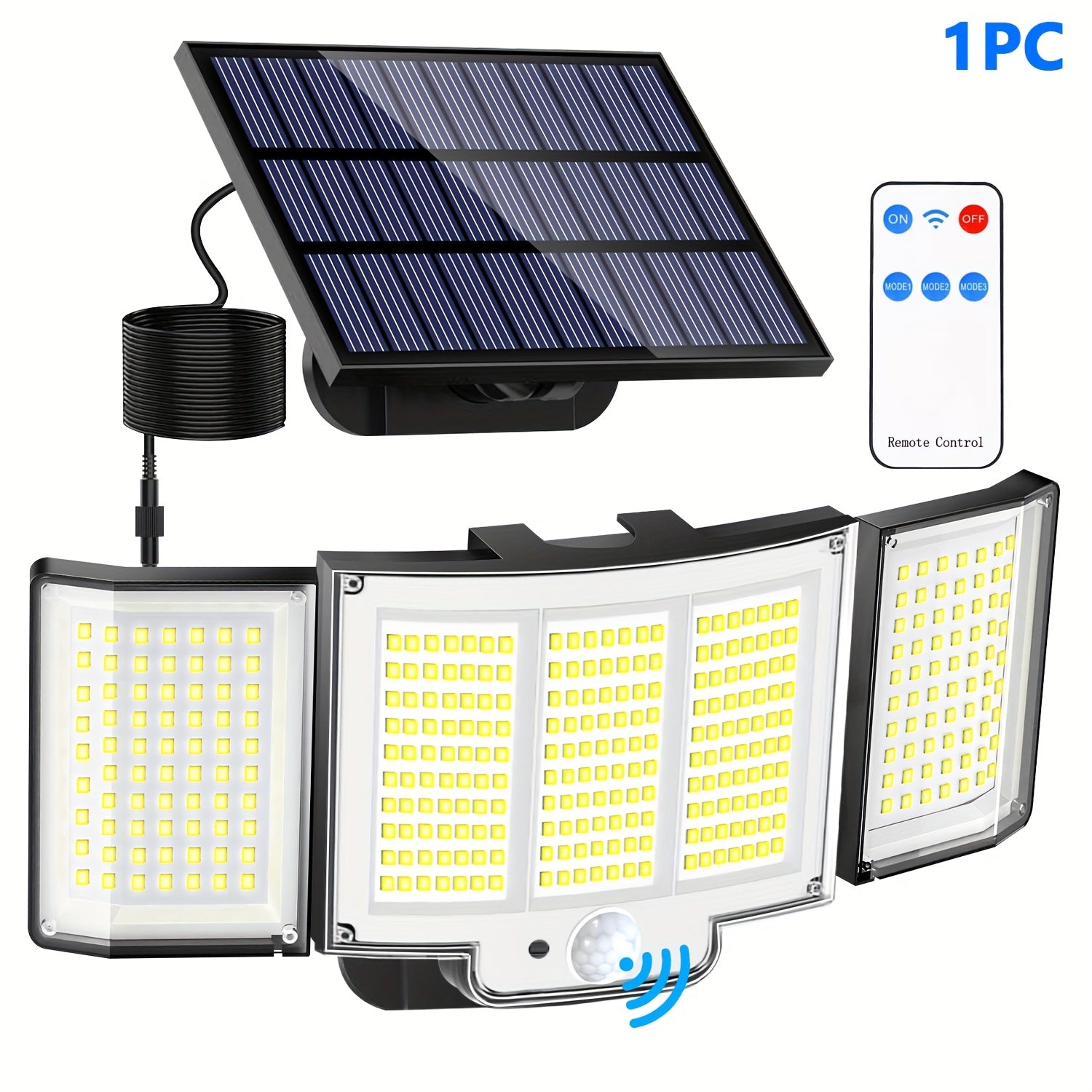 1/2 Pack Solar Outdoor Light, Motion Sensor Light with 348 LEDs, IP65 Waterproof, Wall Light with Remote Control, 3 Adjustable Heads, Street Light with 3 Lighting Modes, Porch and Garden Light, Security LED Floodlight