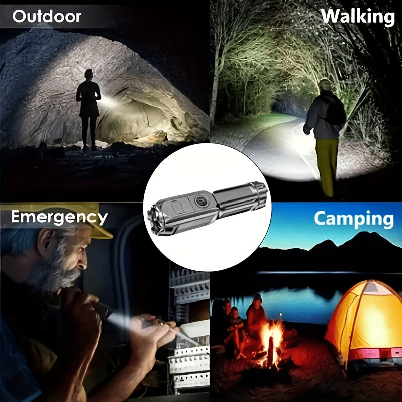 1PC Rechargeable LED Flashlight, Portable Mini Type-C Charging Port, 3 Lighting Modes, Telescopic Focus Adjustable, Outdoor Emergency Light for Hiking Camping Work Cycling