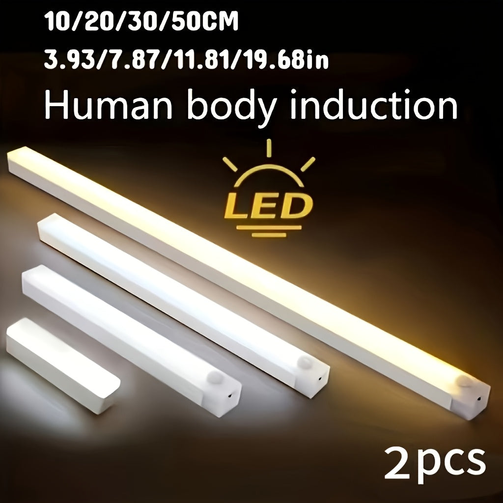 一套2个USB充电LED灯带，冷暖色可选，配备运动传感器和磁性安装。非常适合在卧室、客厅、走廊、衣柜、展示柜、宿舍使用。