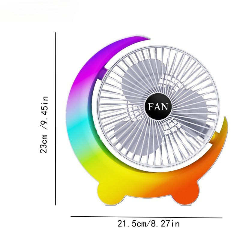 9.45 Inch Desktop Fan, 3 Speed Adjustable Summer Cooling Fan, Fast Cooling Running Light Fan, 1200mAh Long Lasting Battery Multifunctional Rotating Desk Fan, USB Rechargeable Portable Fan for Home Dormitory Office Indoor Use