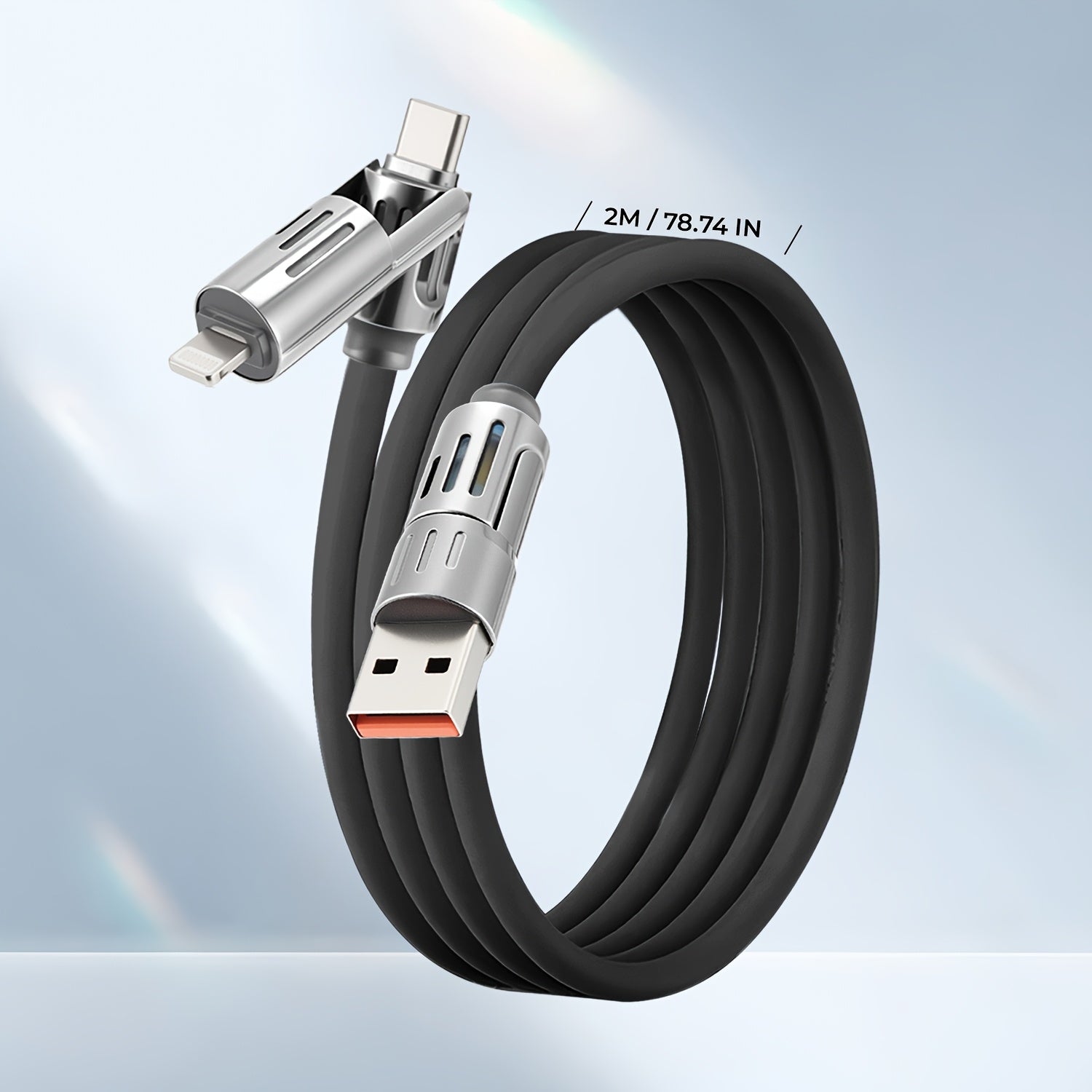 240W 4-In-1 Multifunctional USB Liquid Silicon Aluminum Alloy Data Cable Charging, USB Charger Data Cable, Suitable for Fast Charging And Data Transfer, Suitable for Samsung, Xiaomi, Apple, Multi Device Charging, Ultra Fast Charging Data Cable