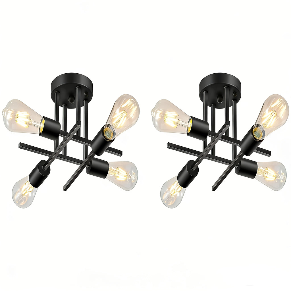 2-Pack, Ceiling Light Fixture, 4-Light Ceiling Pendant Light, Modern Dining Room Light, Modern Style, Industrial Style Ceiling Light (Ceiling Mount), Semi-Flush Mount Ceiling Fixture (Suitable for Living Room, Bulb Not Included)