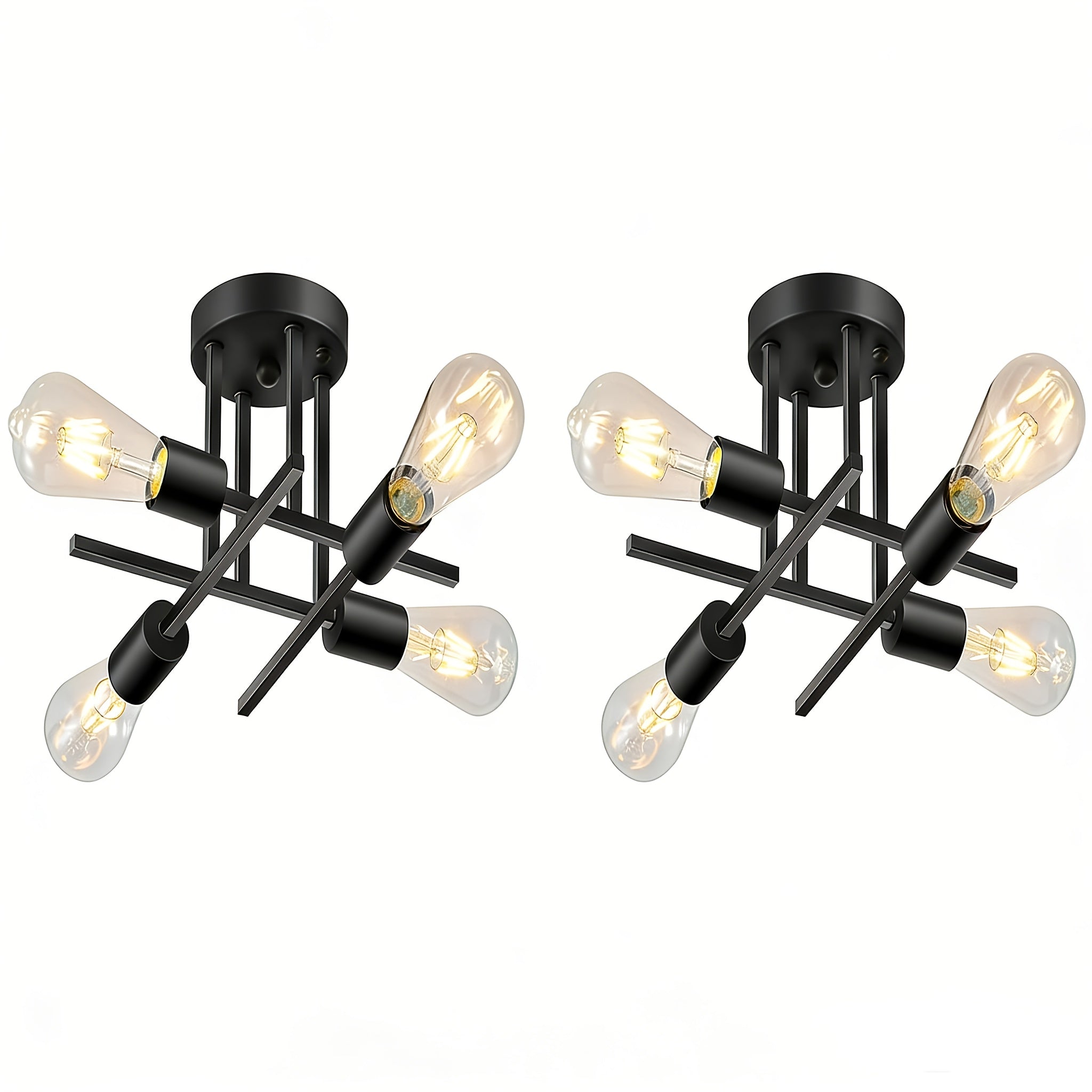 2-Pack, Ceiling Light Fixture, 4-Light Ceiling Pendant Light, Modern Dining Room Light, Modern Style, Industrial Style Ceiling Light (Ceiling Mount), Semi-Flush Mount Ceiling Fixture (Suitable for Living Room, Bulb Not Included)