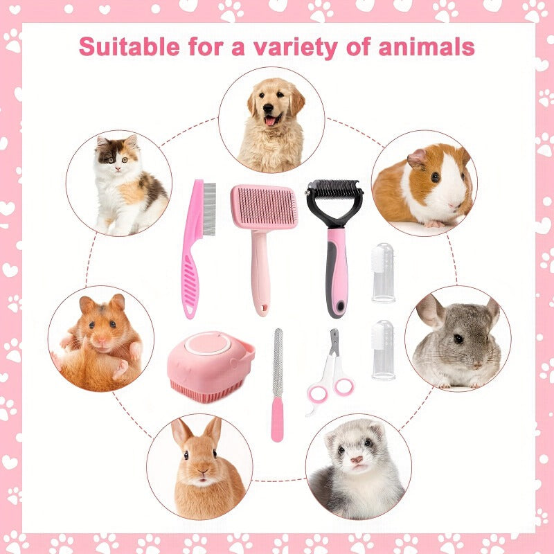 1件套狗狗刷美容套装宠物自清洁套装带宠物指甲剪和锉刀跳蚤梳宠物洗发浴刷宠物脱毛刷宠物除毛梳硅胶牙刷，一件