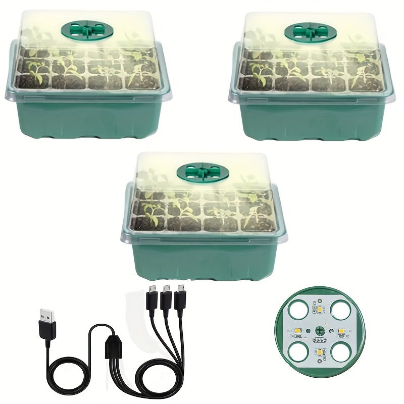 1/2/3/4/5-Pack Seedling Tray Kit with Grow Light – 12/24/36/48/60 Cells Tray with Adjustable Brightness & Humidity Control; Hydroponic Wheatgrass Seedling Starter Kit, Ideal for Grow Light Cultivation