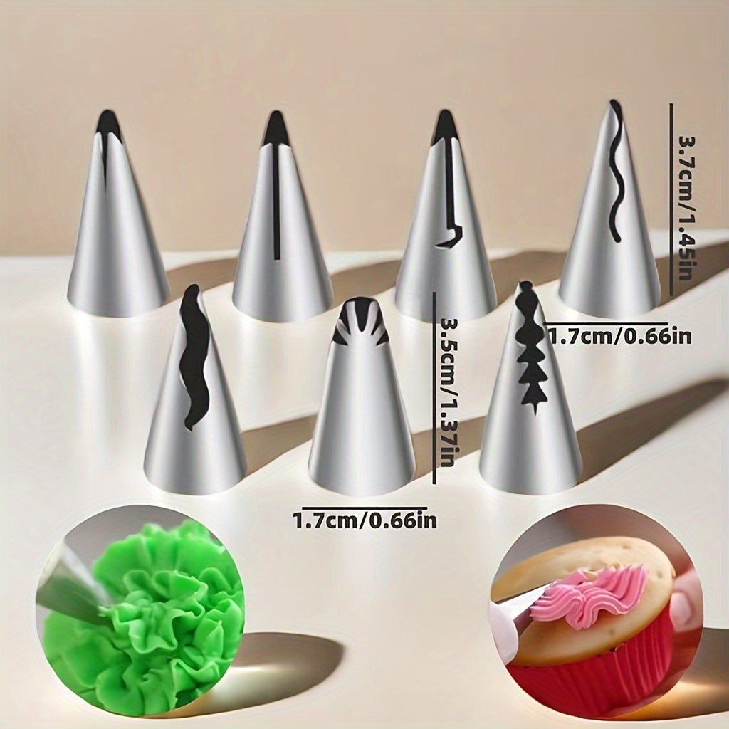 7-Piece Stainless Steel Ruffled Skirt Piping Nozzles – Cake Decorating Tool Kit with Unique Patterns for Cupcakes & Pastries – Premium Baking Supplies for Professional & Home Bakers – Easy to Clean & Food-Safe, Baking Accessories
