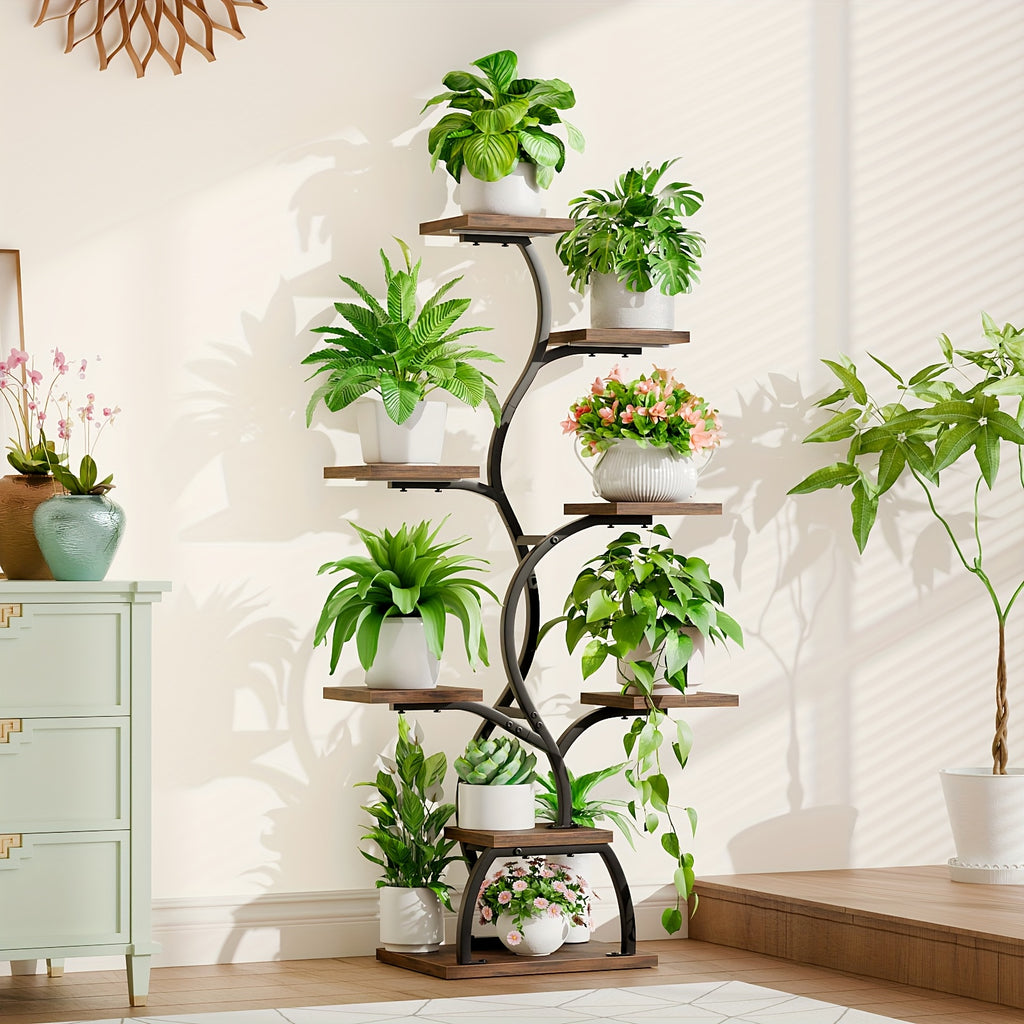 8-Tier Corner Plant Stand with Grow Light, 49 Inch Tall Single-Piece Indoor Metal Shelf, Multi-Functional Compact Display Rack for Plants Decorations Photo Frames