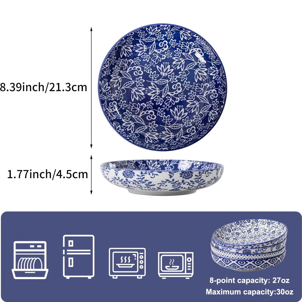 Four-Piece Ceramic Pasta Bowl Set, 32oz Porcelain Serving Soup & Cereal Bowl, 8.5-Inch Wide Shallow Salad Dinner Bowl – Microwave, Dishwasher & Oven Safe – Perfect for Valentine‘s Day, Christmas, Parties, Weddings