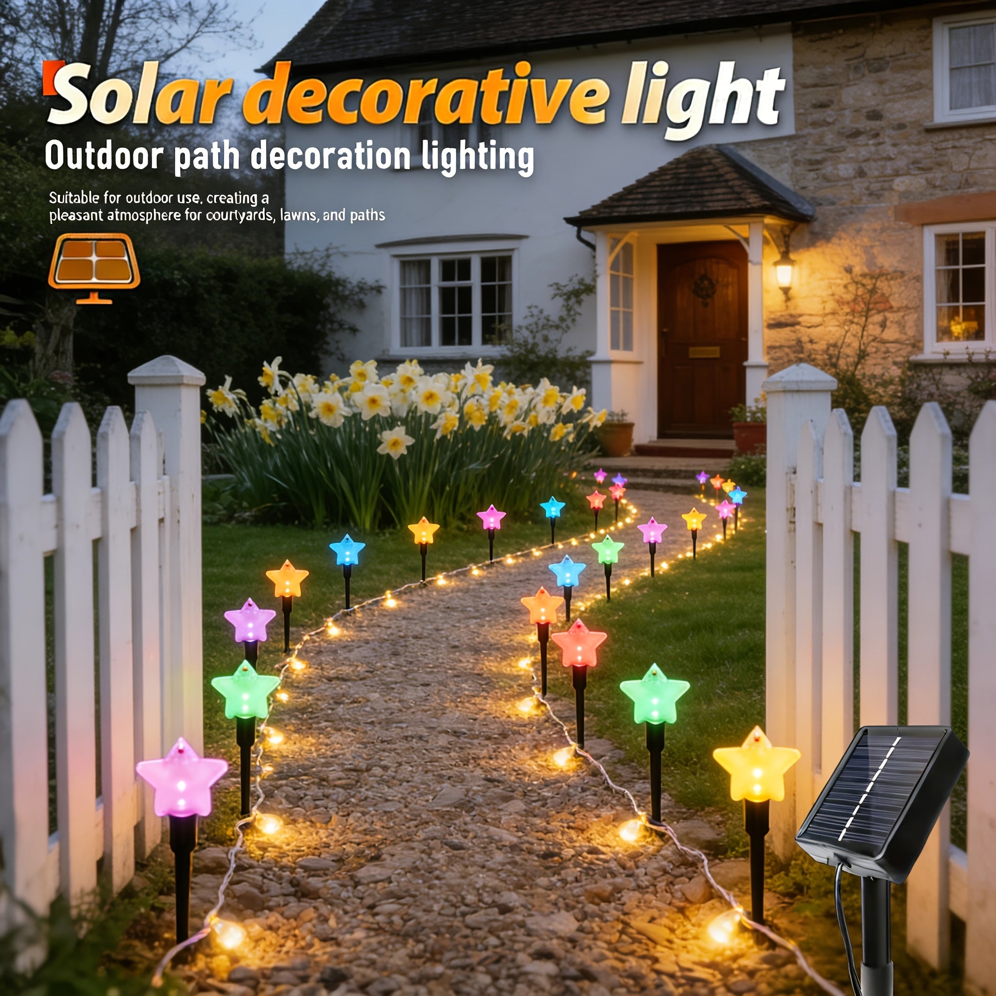 Outdoor Solar Courtyard Light, 10-LED Star Solar Courtyard Light, Outdoor Decorative LED Light, Suitable for Outdoor Garden Path, Lawn Decoration, Perfect for Valentine's Day, Mother's Day, New Year and Ramadan Decoration