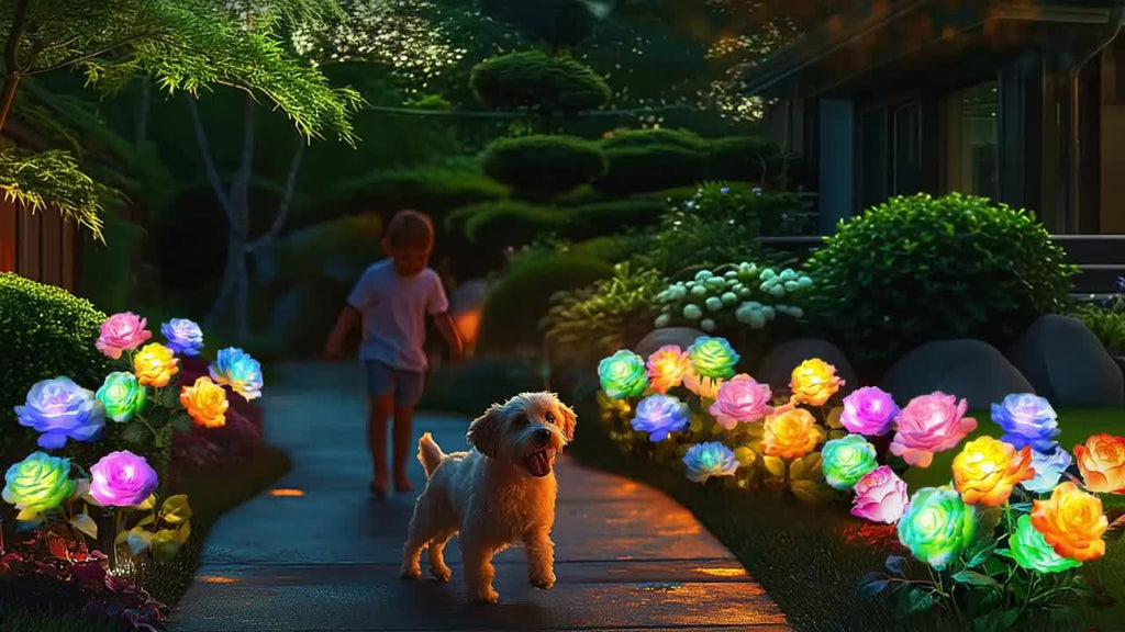 2025 New Solar Outdoor Flower Light Solar Courtyard Light Waterproof 30-Head Rose 7-Color Changing Landscape Light Suitable for Garden Path Patio Cemetery Decoration 1/2/4/6-Pack